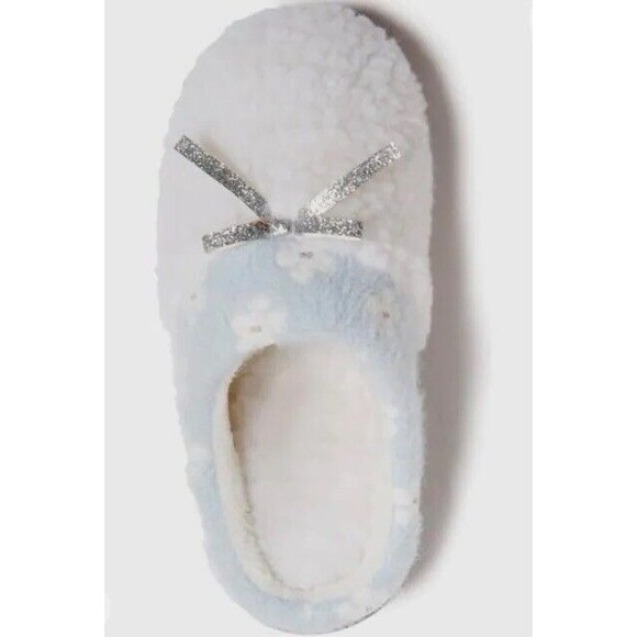 Lucky Brand Girls Floral Collar Bow Sherpa Clog Fuzzy Slippers, Sz Large 2-3 New - Picture 2 of 9